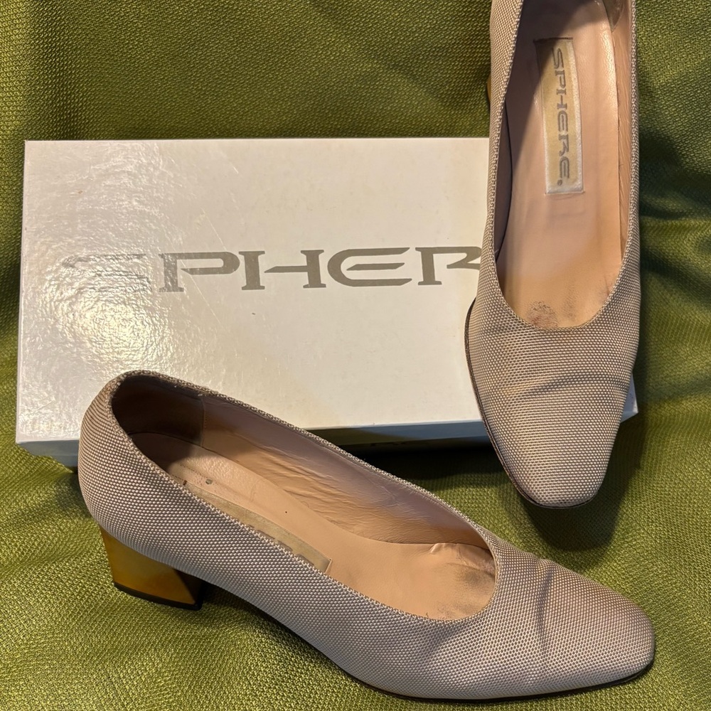 Sphere Elegant Cream Block Heel Pumps-Made in Italy
